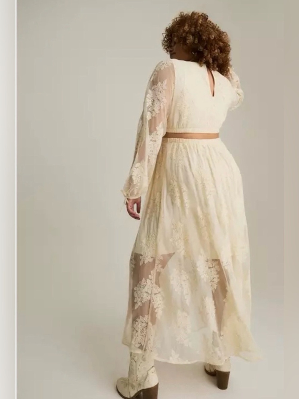 Torrid Festi Ivory Lace Maxi Dress with Sheer Long Sleeves SIZE 1 NWOT - Picture 2 of 9
